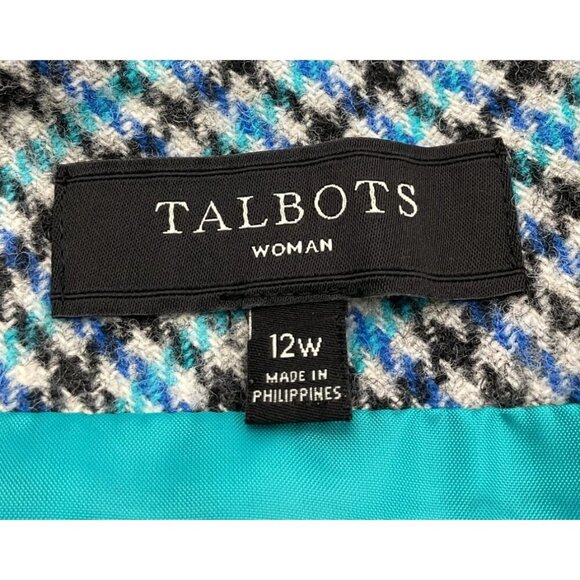 Talbots Women Blue Houndstooth Pattern Wool Blend Lined VTG Pencil Skirt 12W - Picture 5 of 7
